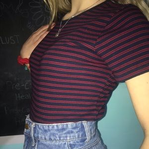Brandy Melville red & blue striped t-shirt